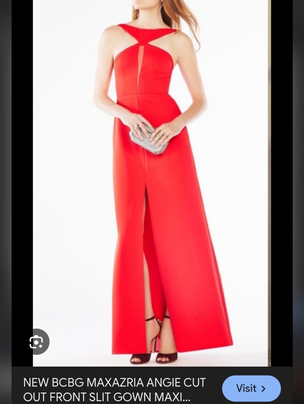Red Cross-Neck Front-Slit Evening Gown